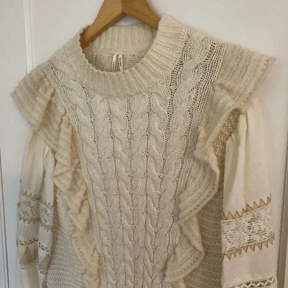Anthropologie Cream Textured Sweater Vest Blouse combo Cream Cable Knit Sweater - Picture 2 of 9